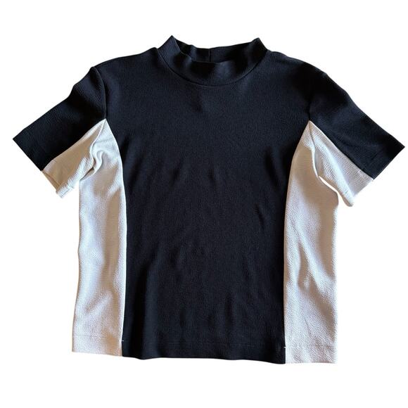 Zara Colorblock Mock Neck Short Sleeve Top Black White Size S - Picture 2 of 5